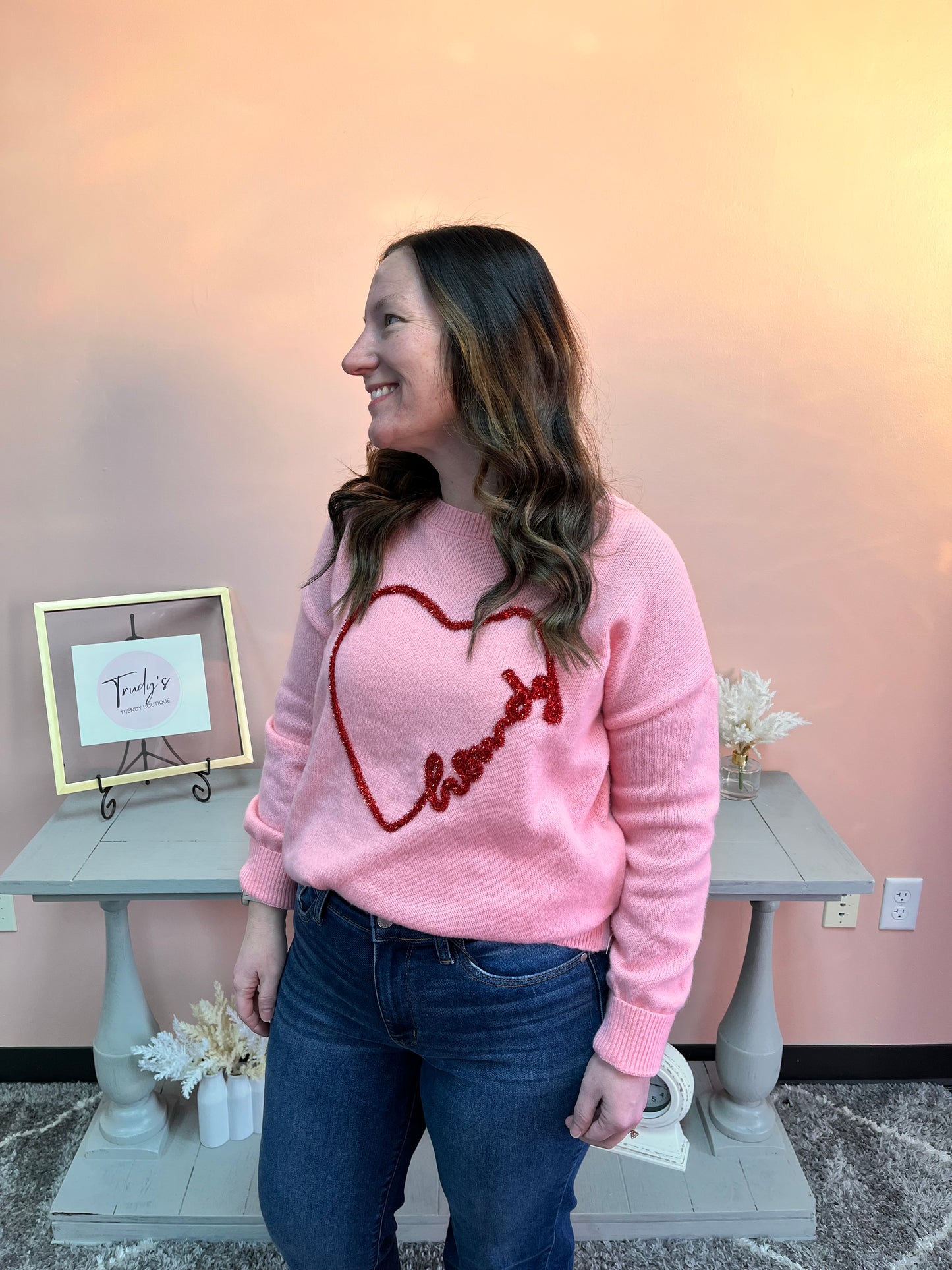 Howdy Heart Pink Sweater