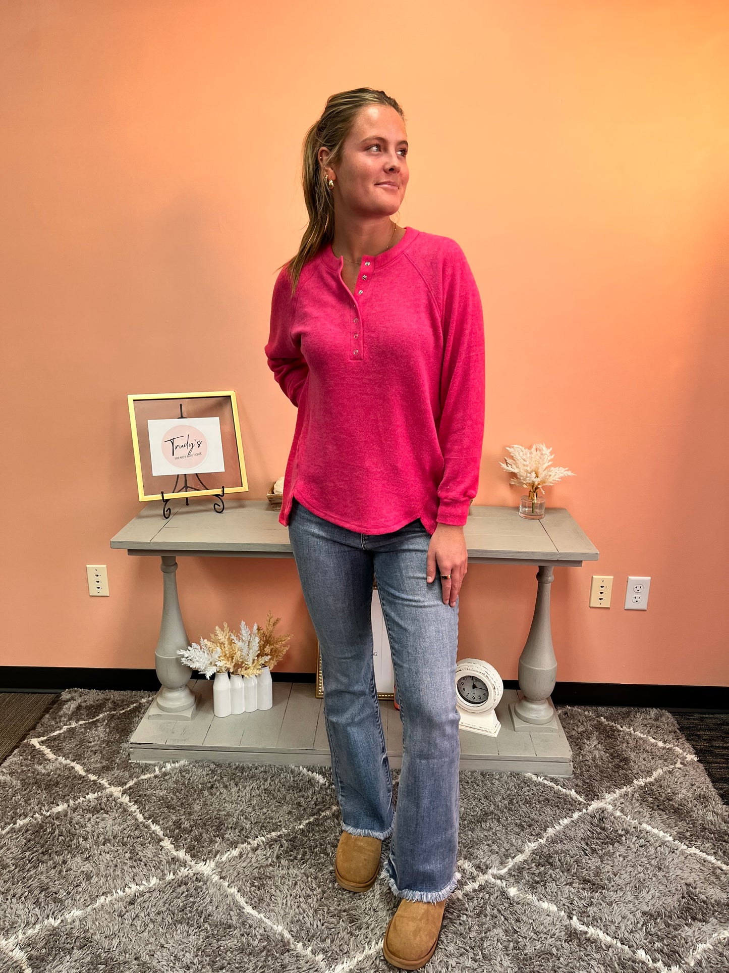 Brushed Henley/Fuchsia