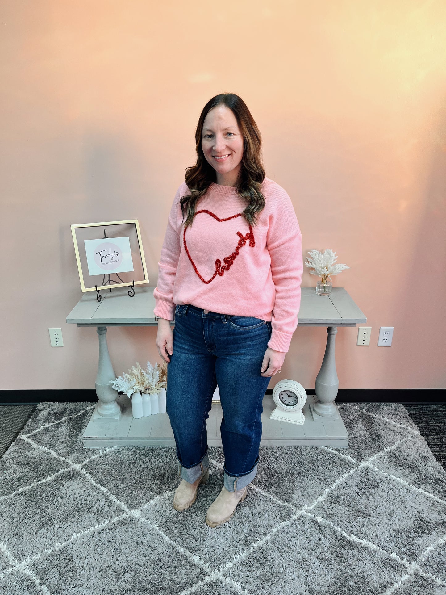 Howdy Heart Pink Sweater