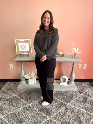 Modern Classic Ribbed Charcoal Top - Trudy's Trendy Boutique