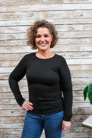 Long Sleeve Round Neck/Black - Trudy's Trendy Boutique