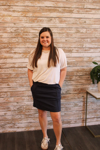 Scuba Mini Skirt/Navy - Trudy's Trendy Boutique