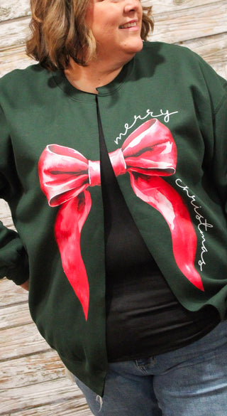 Merry Christmas Bow Split Sweatshirt - Trudy's Trendy Boutique
