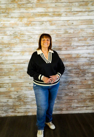 Contrast Charm Knit Pullover - Trudy's Trendy Boutique