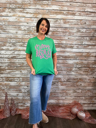 Merry and Bright (Pink/Green) Tee - Trudy's Trendy Boutique