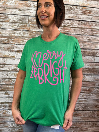 Merry and Bright (Pink/Green) Tee - Trudy's Trendy Boutique