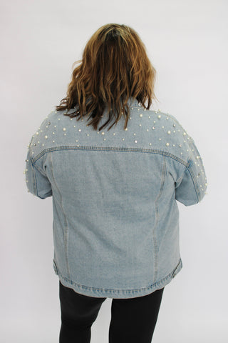 Pearl Rhinestone Denim Jacket - Trudy's Trendy Boutique