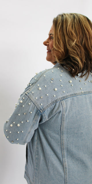 Pearl Rhinestone Denim Jacket - Trudy's Trendy Boutique