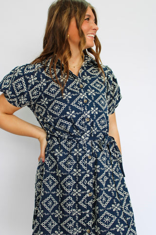 Indigo Bloom Denim Dress - Trudy's Trendy Boutique