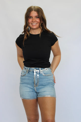 Judy Blue HW Slim Shorts Foil Seam - Trudy's Trendy Boutique