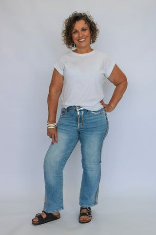 Judy Blue MR Kick Flare Foiled Seams - Trudy's Trendy Boutique