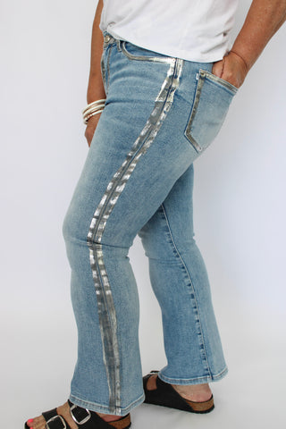 Judy Blue MR Kick Flare Foiled Seams - Trudy's Trendy Boutique