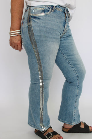 Judy Blue MR Kick Flare Foiled Seams - Trudy's Trendy Boutique