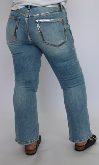 Judy Blue MR Kick Flare Foiled Seams - Trudy's Trendy Boutique
