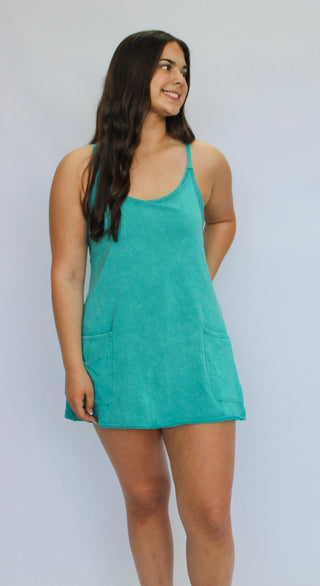 Edge of Town Acid Wash Romper Dress - Trudy's Trendy Boutique