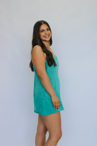 Edge of Town Acid Wash Romper Dress - Trudy's Trendy Boutique