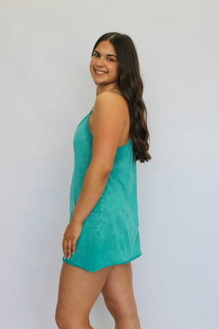 Edge of Town Acid Wash Romper Dress - Trudy's Trendy Boutique
