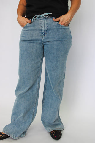 Mica HR Wide Leg Raw Edge Tie Waistband - Trudy's Trendy Boutique