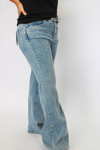 Mica HR Wide Leg Raw Edge Tie Waistband - Trudy's Trendy Boutique