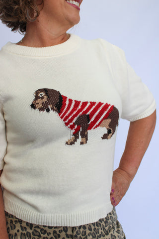 Dashing Doxie Short Sleeve Sweater - Trudy's Trendy Boutique