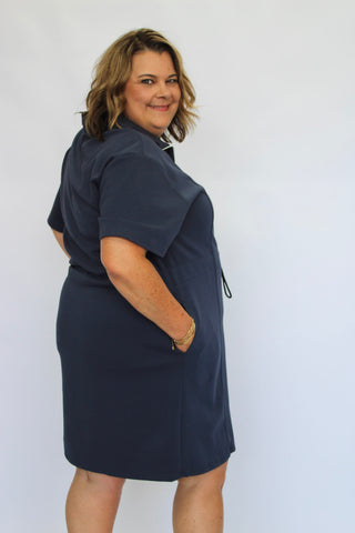 Jetsetter Scuba Drawstring Dress/Curvy - Trudy's Trendy Boutique