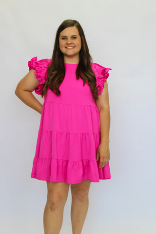 Pink Party Pleated Tiered Dress - Trudy's Trendy Boutique