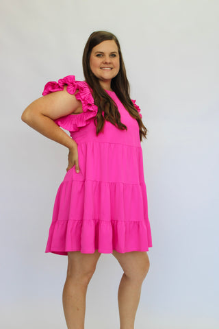 Pink Party Pleated Tiered Dress - Trudy's Trendy Boutique