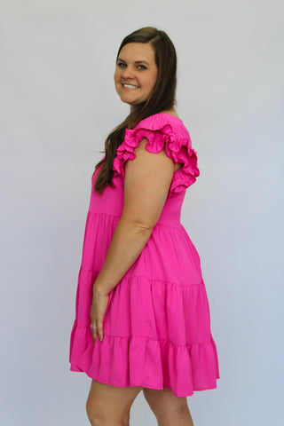 Pink Party Pleated Tiered Dress - Trudy's Trendy Boutique