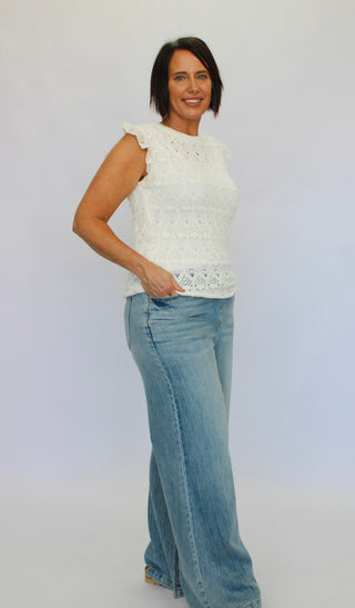 Cloud Nine Lace Trim Top - Trudy's Trendy Boutique