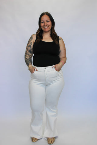 Judy Blue HW Tummy Control White Flares - Trudy's Trendy Boutique
