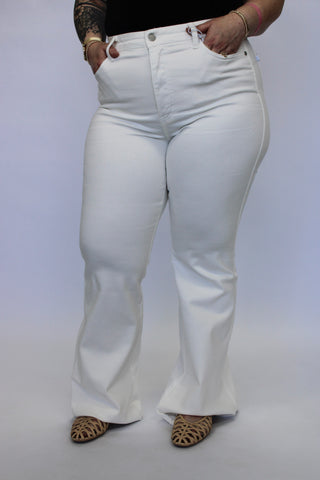 Judy Blue HW Tummy Control White Flares - Trudy's Trendy Boutique