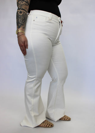 Judy Blue HW Tummy Control White Flares - Trudy's Trendy Boutique