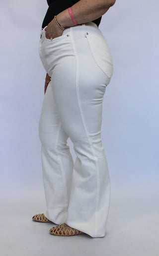 Judy Blue HW Tummy Control White Flares - Trudy's Trendy Boutique