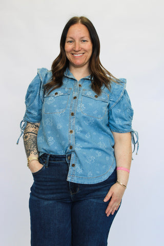 Petal & Pebble Denim Shirt - Trudy's Trendy Boutique
