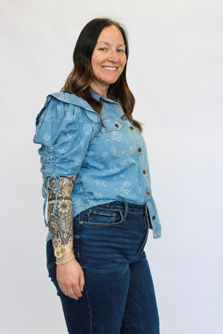 Petal & Pebble Denim Shirt - Trudy's Trendy Boutique