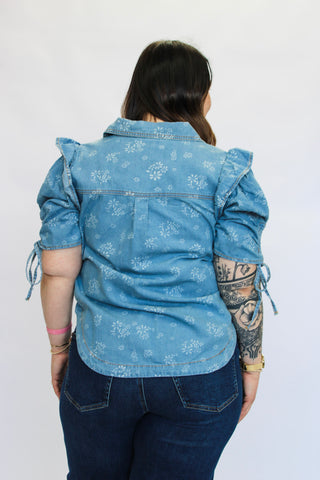 Petal & Pebble Denim Shirt - Trudy's Trendy Boutique