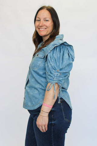 Petal & Pebble Denim Shirt - Trudy's Trendy Boutique