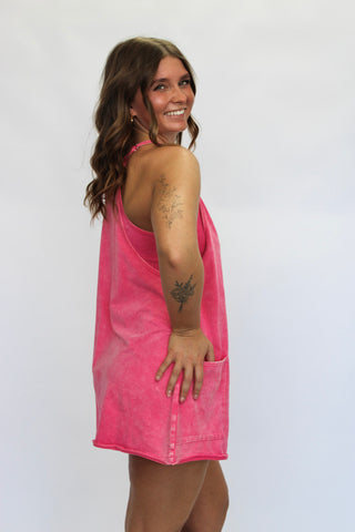 Edge of Town Acid Wash Romper Dress - Trudy's Trendy Boutique