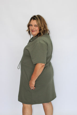 Jetsetter Scuba Drawstring Dress/Curvy - Trudy's Trendy Boutique