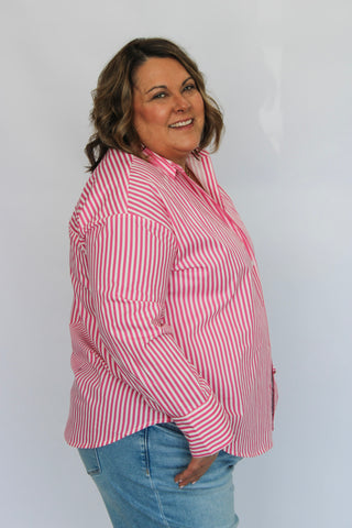The Line Up Oversized Luxe Button Down - Trudy's Trendy Boutique