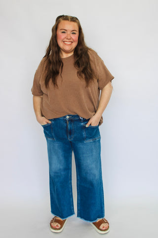Vervet HR Raw Hem Ankle Wide/Curvy - Trudy's Trendy Boutique