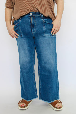 Vervet HR Raw Hem Ankle Wide/Curvy - Trudy's Trendy Boutique