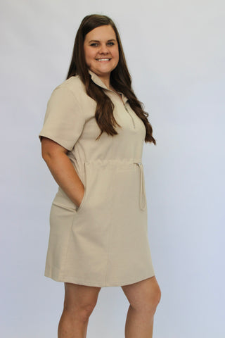 Jetsetter Scuba Drawstring Dress/Taupe