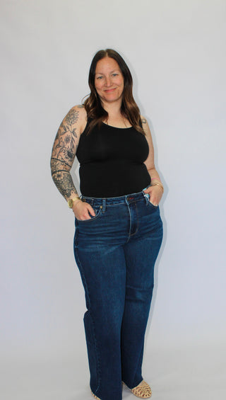 Judy Blue HW Retro Wide Raw Hem Jeans - Trudy's Trendy Boutique