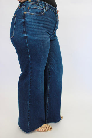 Judy Blue HW Retro Wide Raw Hem Jeans - Trudy's Trendy Boutique