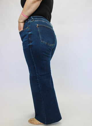 Judy Blue HW Retro Wide Raw Hem Jeans - Trudy's Trendy Boutique