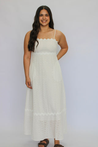 scalloped eyelet midi dress Zimmermann Women's Scalloped Eyelet Trim Belted Linen Midi Dress - White