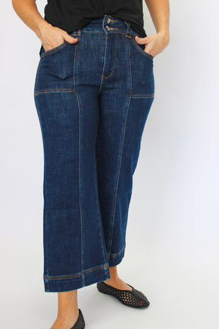 Mica Super HR Wide Crop French Navy Reg/Curvy - Trudy's Trendy Boutique