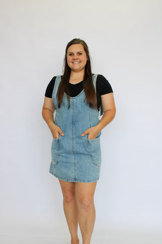 Weekend Ready Denim Overall Dress - Trudy's Trendy Boutique