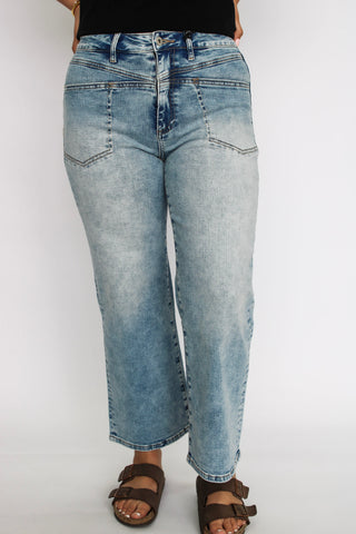 Mica HR Straight Loose Fit Front Yoke Crops - Trudy's Trendy Boutique